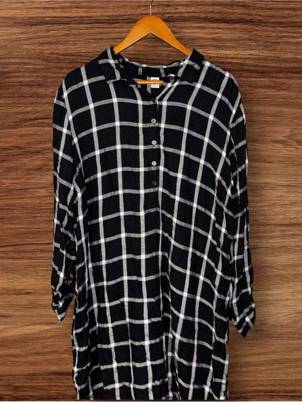 Old Navy Women’s Black & White Window Pane Style Button Down Shirt Dress